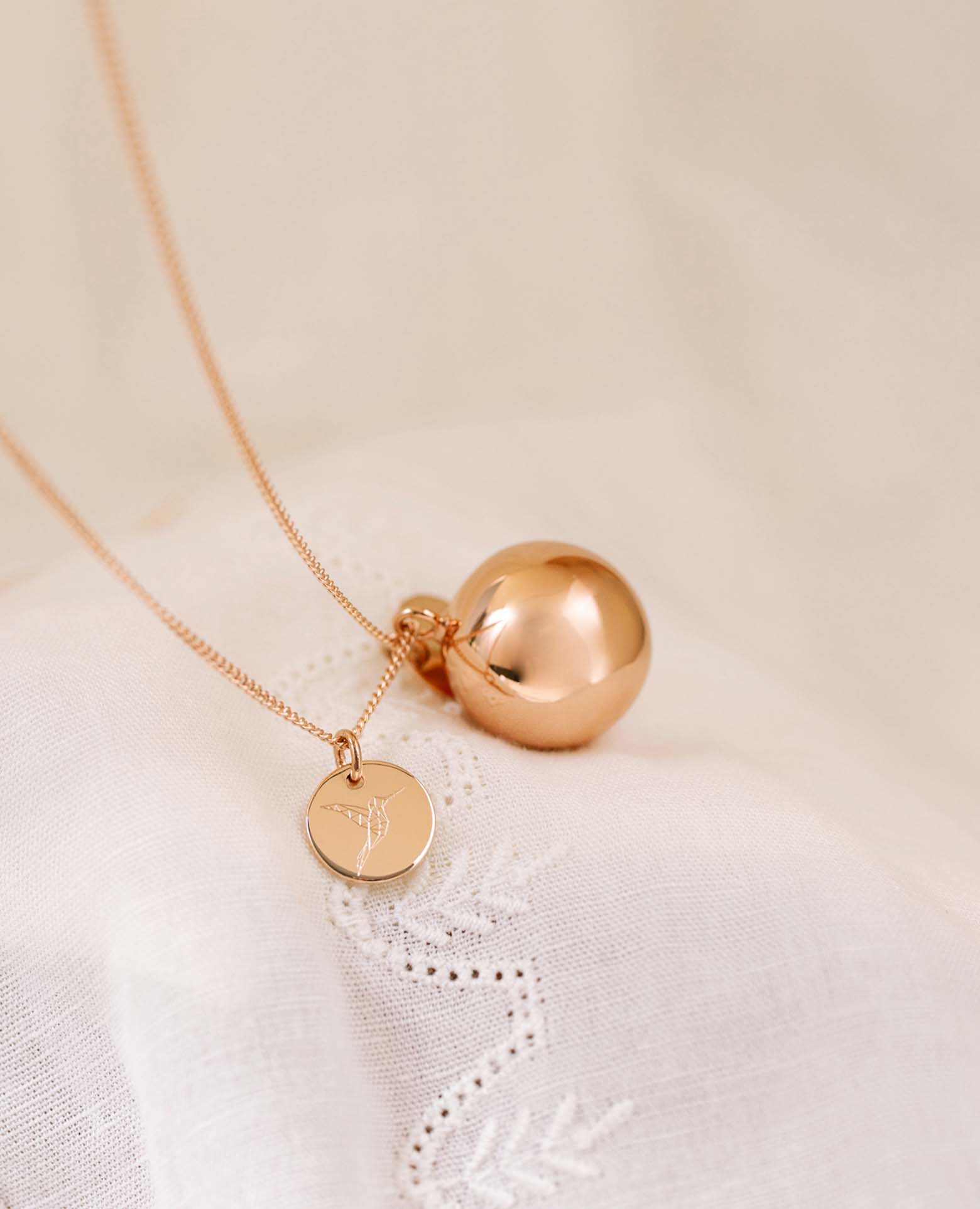 Personalisierte Klangkugel Schwangerschaft Kolibri <i>Nadia</i> Roségold