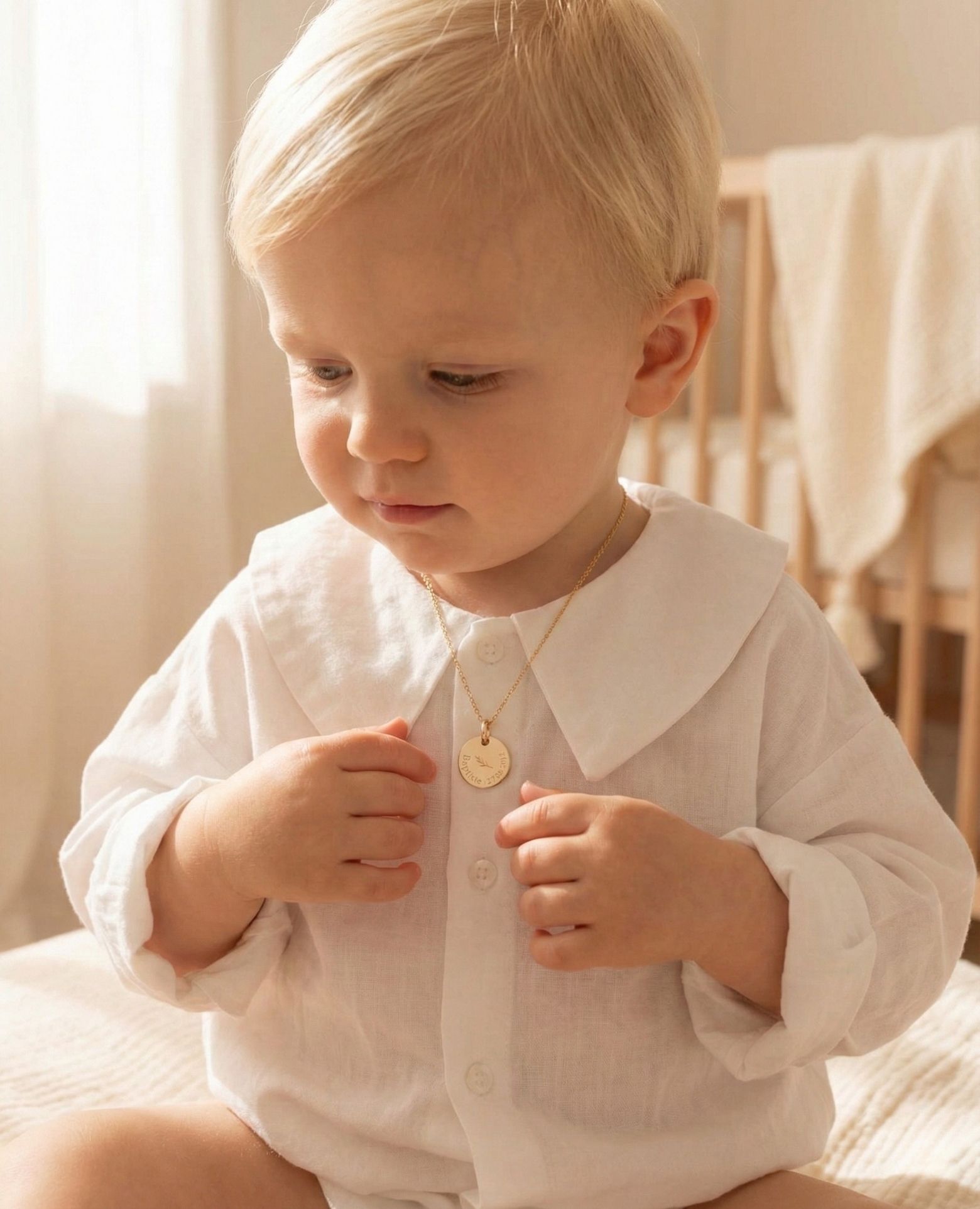 Collier baptême prénom date et sa feuille