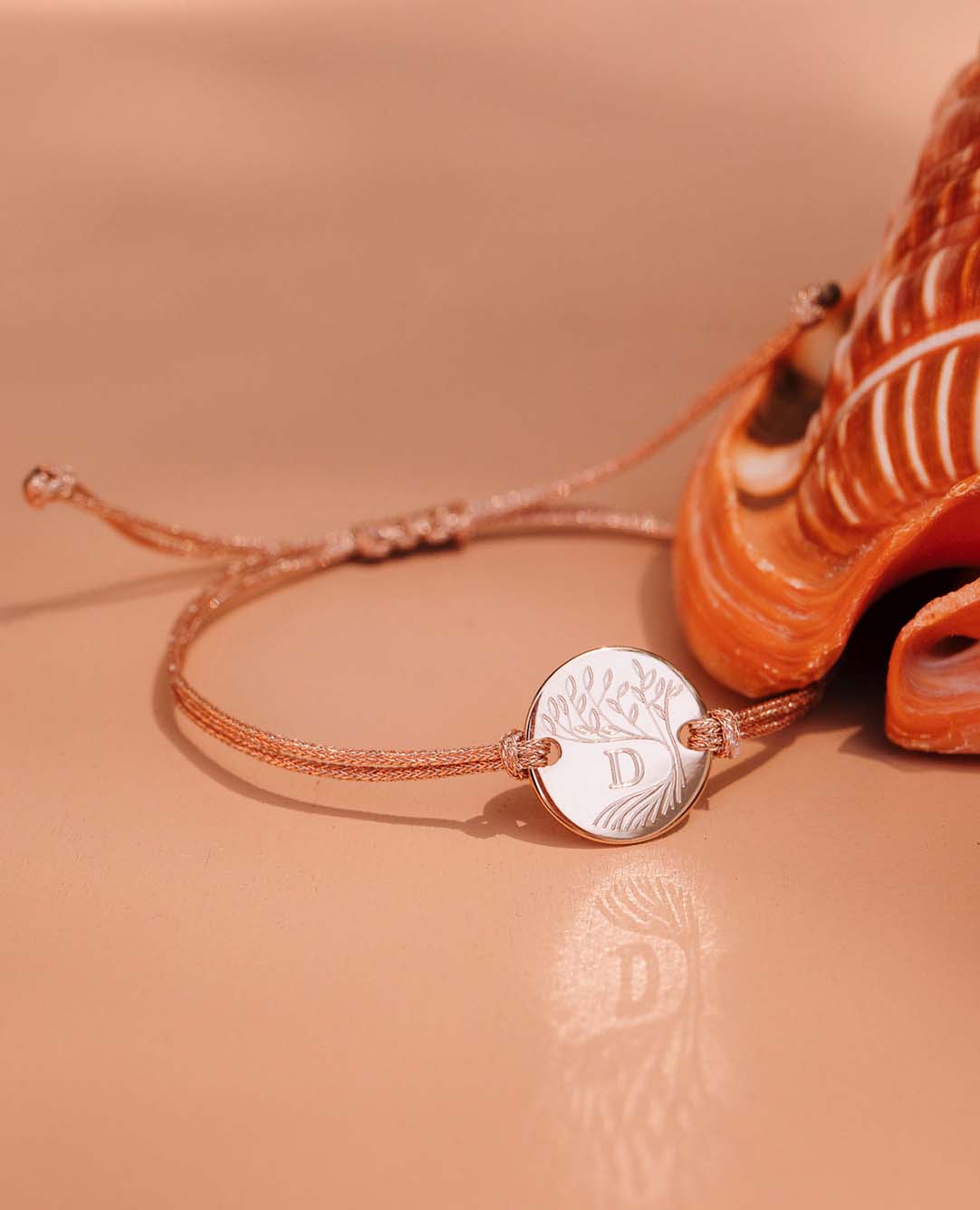 Lebensbaum-Armband mit Initiale, rosévergoldet